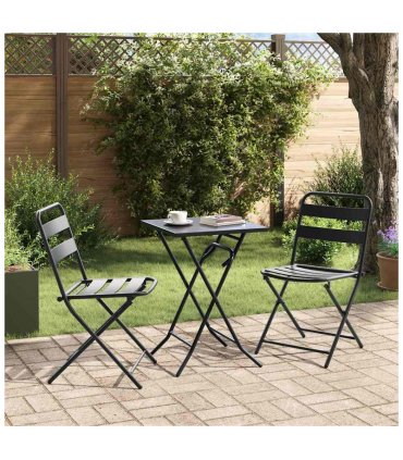 vidaXL Garden Bistro Set Folding 3 pcs Anthracite Steel — Model: 2x chair +square table