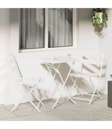 vidaXL Garden Bistro Set Folding 3 pcs White Steel — Model: 2x chairs +square table