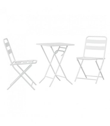 vidaXL Garden Bistro Set Folding 3 pcs White Steel — Model: 2x chairs +square table