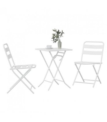 vidaXL Garden Bistro Set Folding 3 pcs White Steel — Model: 2x chairs +square table