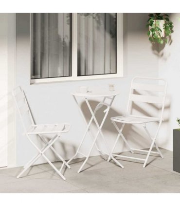 vidaXL Garden Bistro Set Folding 3 pcs White Steel — Model: 2x chair +round table