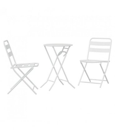 vidaXL Garden Bistro Set Folding 3 pcs White Steel — Model: 2x chair +round table