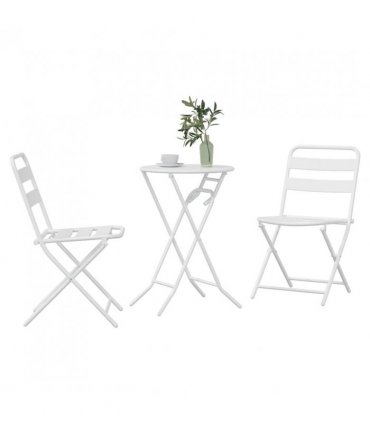 vidaXL Garden Bistro Set Folding 3 pcs White Steel — Model: 2x chair +round table