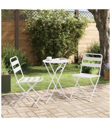 vidaXL Garden Bistro Set Folding 3 pcs White Steel — Model: 2x chair +round table