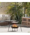 vidaXL Campfire Tripod 3 pcs Black Steel — Model: with grill rack &fire tray