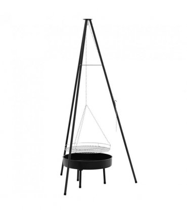 vidaXL Campfire Tripod 3 pcs Black Steel — Model: with grill rack &fire tray