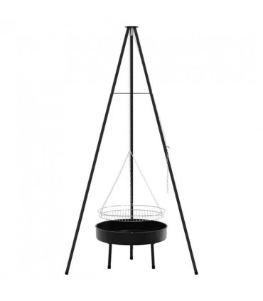 vidaXL Campfire Tripod 3 pcs Black Steel — Model: with grill rack &fire tray