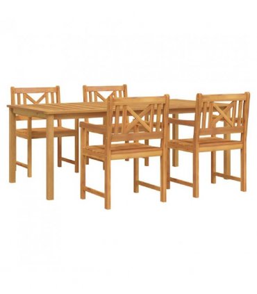 vidaXL Garden Dining Set 5 pcs Brown Solid Acacia Wood — Size: 150 cm table length, Model: Cross-back design
