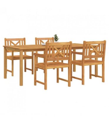 vidaXL Garden Dining Set 5 pcs Brown Solid Acacia Wood — Size: 150 cm table length, Model: Cross-back design