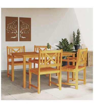 vidaXL Garden Dining Set 5 pcs Brown Solid Acacia Wood — Size: 150 cm table length, Model: Cross-back design