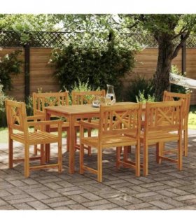 vidaXL Garden Dining Set 7 pcs Brown Solid Acacia Wood — Size: 140 cm table length, Model: Cross-back design