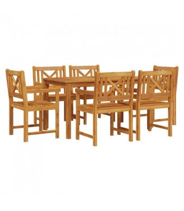 vidaXL Garden Dining Set 7 pcs Brown Solid Acacia Wood — Size: 140 cm table length, Model: Cross-back design