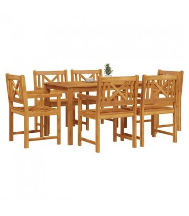 vidaXL Garden Dining Set 7 pcs Brown Solid Acacia Wood — Size: 140 cm table length, Model: Cross-back design