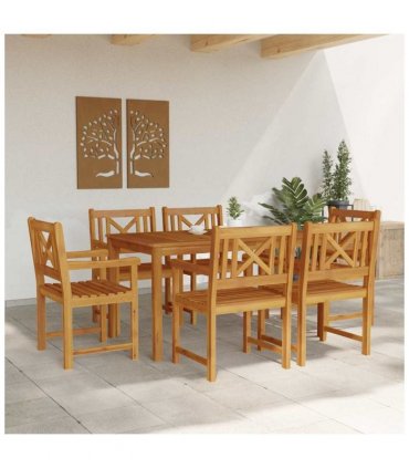 vidaXL Garden Dining Set 7 pcs Brown Solid Acacia Wood — Size: 140 cm table length, Model: Cross-back design