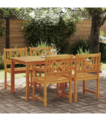 vidaXL Garden Dining Set 5 pcs Brown Solid Acacia Wood — Size: 140 cm table length, Model: Cross-back design