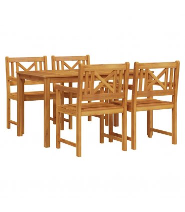 vidaXL Garden Dining Set 5 pcs Brown Solid Acacia Wood — Size: 140 cm table length, Model: Cross-back design