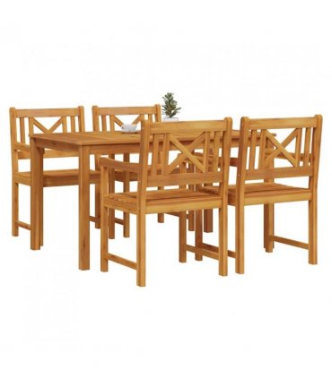 vidaXL Garden Dining Set 5 pcs Brown Solid Acacia Wood — Size: 140 cm table length, Model: Cross-back design