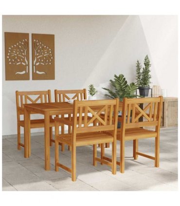 vidaXL Garden Dining Set 5 pcs Brown Solid Acacia Wood — Size: 140 cm table length, Model: Cross-back design