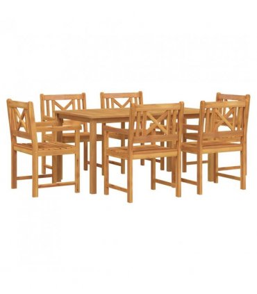 vidaXL Garden Dining Set 7 pcs Brown Solid Acacia Wood — Size: 150 cm table length, Model: Cross-back design