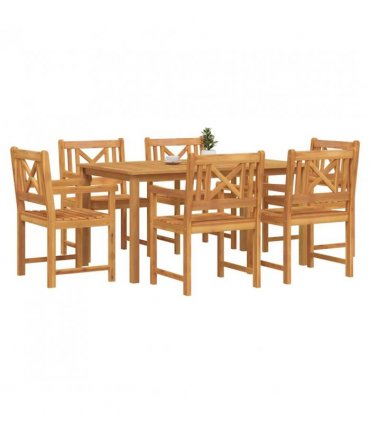 vidaXL Garden Dining Set 7 pcs Brown Solid Acacia Wood — Size: 150 cm table length, Model: Cross-back design