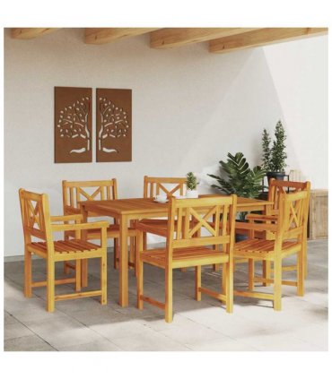 vidaXL Garden Dining Set 7 pcs Brown Solid Acacia Wood — Size: 150 cm table length, Model: Cross-back design