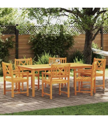 vidaXL Garden Dining Set 7 pcs Brown Solid Acacia Wood — Size: 200 cm table length, Model: Cross-back design