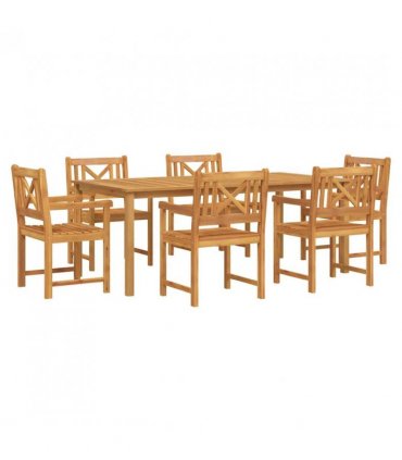 vidaXL Garden Dining Set 7 pcs Brown Solid Acacia Wood — Size: 200 cm table length, Model: Cross-back design