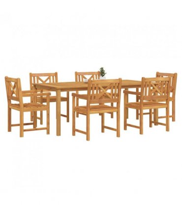 vidaXL Garden Dining Set 7 pcs Brown Solid Acacia Wood — Size: 200 cm table length, Model: Cross-back design