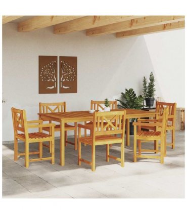 vidaXL Garden Dining Set 7 pcs Brown Solid Acacia Wood — Size: 200 cm table length, Model: Cross-back design