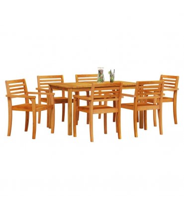 vidaXL Garden Dining Set 7 pcs Brown Solid Acacia Wood — Size: 140 cm table length