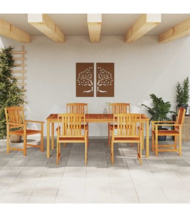 vidaXL Garden Dining Set 7 pcs Brown Solid Acacia Wood — Size: Table length 200 cm