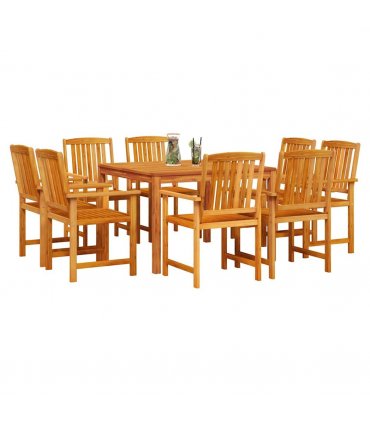 vidaXL Garden Dining Set 9 pcs Brown Solid Acacia Wood — Size: Table length 180 cm