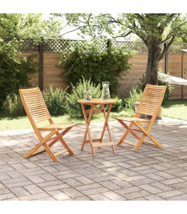 vidaXL Folding Bistro Set Folding 3 pcs Brown Solid Acacia Wood — Size: 60 cm table diameter, Model: 2x chairs +round table