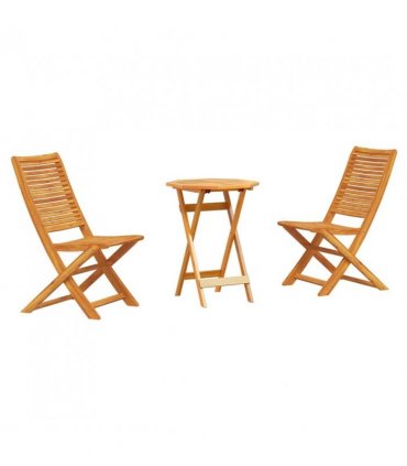 vidaXL Folding Bistro Set Folding 3 pcs Brown Solid Acacia Wood — Size: 60 cm table diameter, Model: 2x chairs +round table