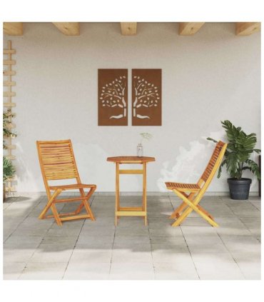 vidaXL Folding Bistro Set Folding 3 pcs Brown Solid Acacia Wood — Size: 60 cm table diameter, Model: 2x chairs +round table