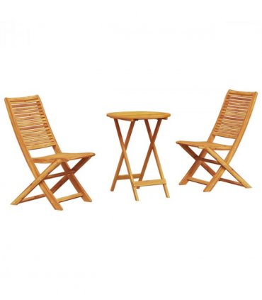 vidaXL Folding Bistro Set Folding 3 pcs Brown Solid Acacia Wood — Size: 60 cm table diameter, Model: 2 chairs +round table