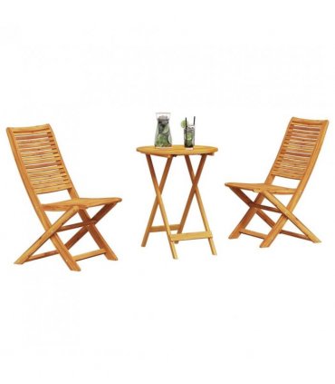 vidaXL Folding Bistro Set Folding 3 pcs Brown Solid Acacia Wood — Size: 60 cm table diameter, Model: 2 chairs +round table
