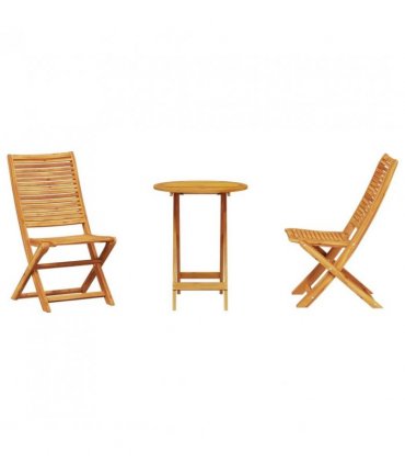 vidaXL Folding Bistro Set Folding 3 pcs Brown Solid Acacia Wood — Size: 60 cm table diameter, Model: 2 chairs +round table