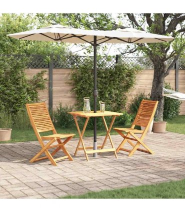 vidaXL Folding Bistro Set Folding 3 pcs Brown Solid Acacia Wood — Size: 70 cm table length, Model: 2x chair +square table