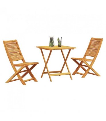 vidaXL Folding Bistro Set Folding 3 pcs Brown Solid Acacia Wood — Size: 70 cm table length, Model: 2x chair +square table