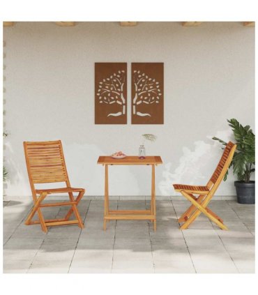 vidaXL Folding Bistro Set Folding 3 pcs Brown Solid Acacia Wood — Size: 70 cm table length, Model: 2x chair +square table