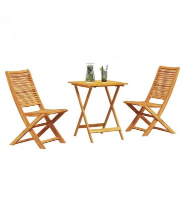 vidaXL Folding Bistro Set Folding 3 pcs Brown Solid Acacia Wood — Size: 60 cm table length, Model: 2x chairs +square table