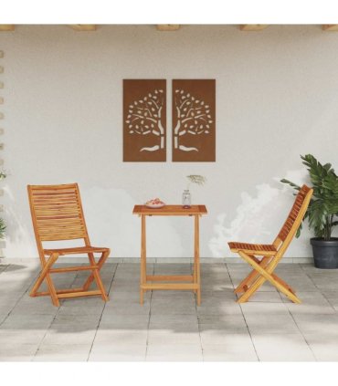 vidaXL Folding Bistro Set Folding 3 pcs Brown Solid Acacia Wood — Size: 60 cm table length, Model: 2x chairs +square table