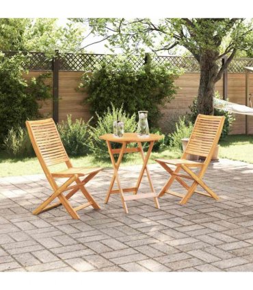 vidaXL Folding Bistro Set Folding 3 pcs Brown Solid Acacia Wood — Size: 70 cm table diameter, Model: 2x chair +octagonal table