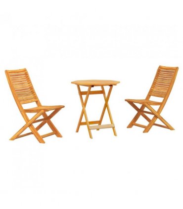 vidaXL Folding Bistro Set Folding 3 pcs Brown Solid Acacia Wood — Size: 70 cm table diameter, Model: 2x chair +octagonal table