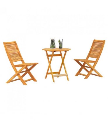 vidaXL Folding Bistro Set Folding 3 pcs Brown Solid Acacia Wood — Size: 70 cm table diameter, Model: 2x chair +octagonal table