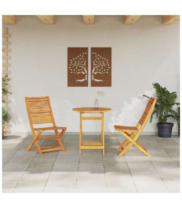 vidaXL Folding Bistro Set Folding 3 pcs Brown Solid Acacia Wood — Size: 70 cm table diameter, Model: 2x chair +octagonal table