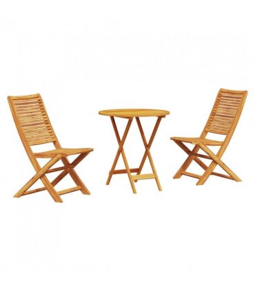 vidaXL Folding Bistro Set Folding 3 pcs Brown Solid Acacia Wood — Size: 70 cm table diameter, Model: 2x chair +round table