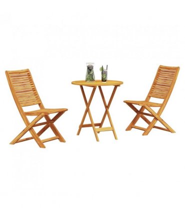 vidaXL Folding Bistro Set Folding 3 pcs Brown Solid Acacia Wood — Size: 70 cm table diameter, Model: 2x chair +round table