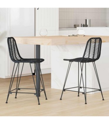 vidaXL Bar Chair 2 pcs 44.5 x 54.5 x 97.5 cm Rattan and Iron — Colour: Black